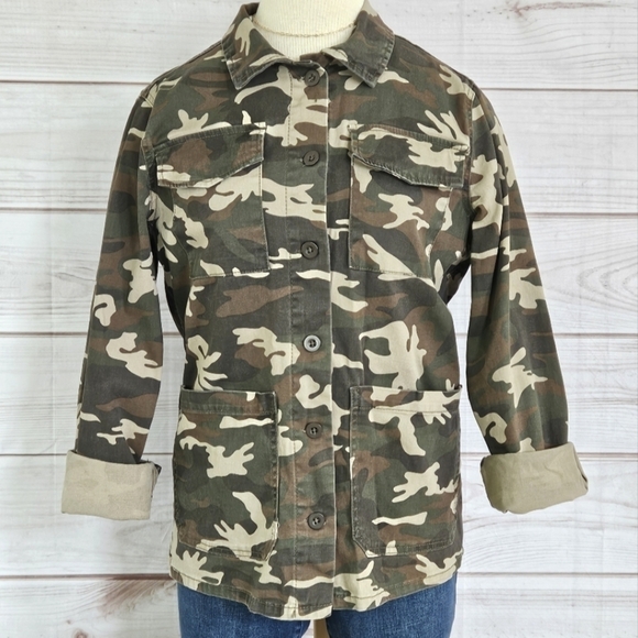 Anthropologie Sanctuary Safari Utility Jacket in Green Camo Size Small - Picture 2 of 12